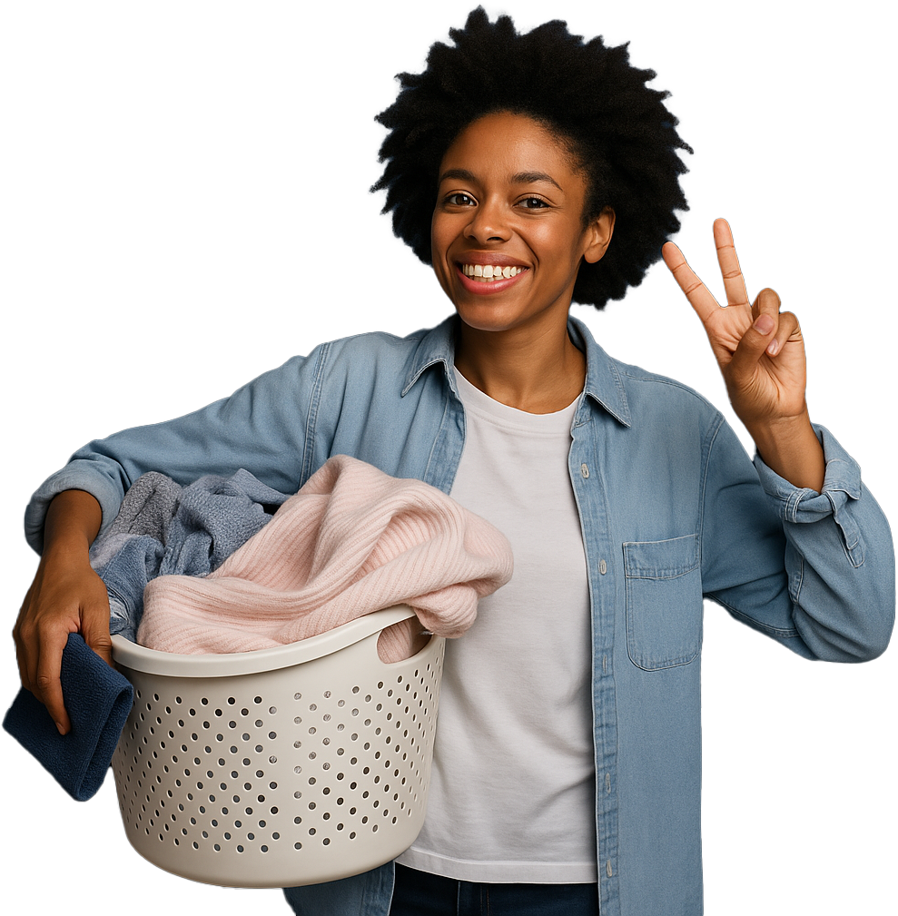 Cute woman doing laundry at Huma Laundry